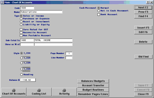 chart of accounts
